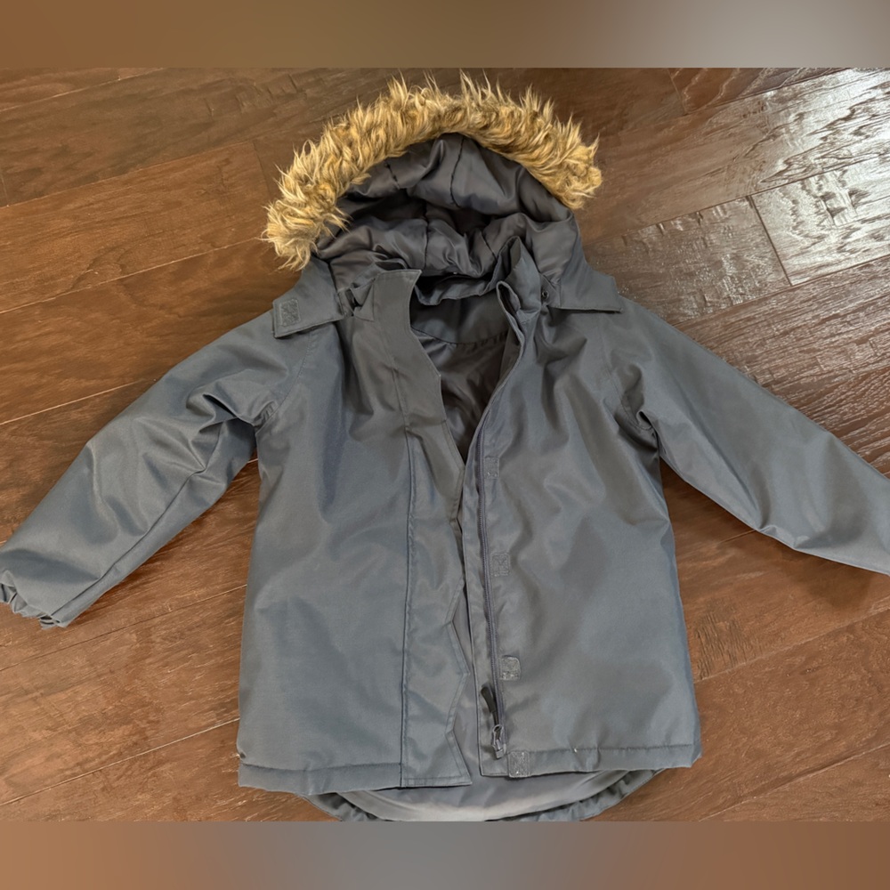 Kling Kids' Hooded Puffer Jacket in Gray with Faux-Fur Trim